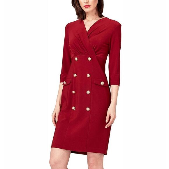 Elegant Wear to Work Office Business 3/4 Sleeve Buttons Red Blazer Dress XXL NWT - Picture 1 of 14